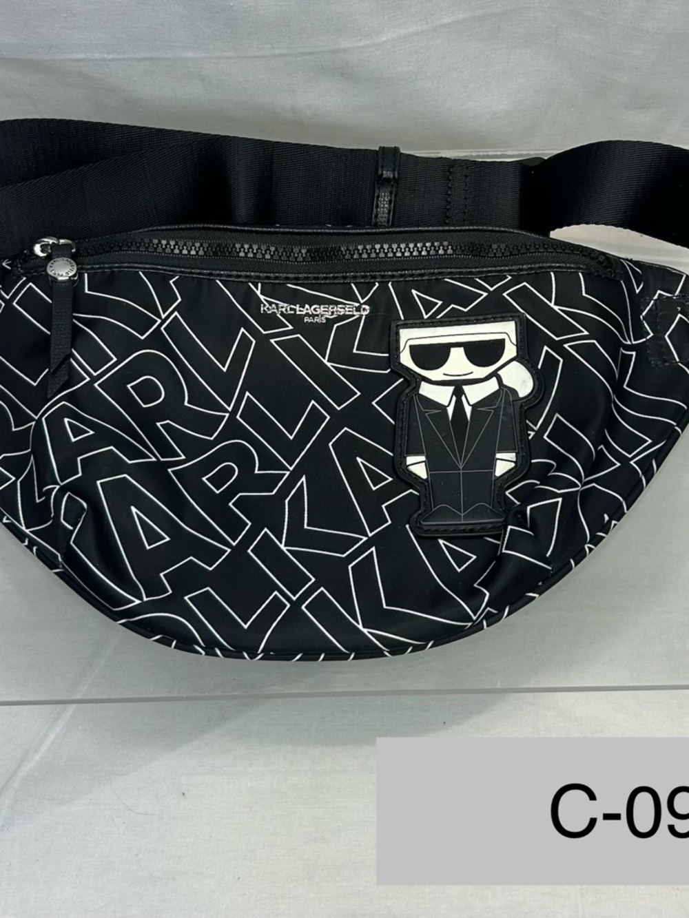 Karl Lagerfeld Black Logo Print Belt Bag with Character Patch